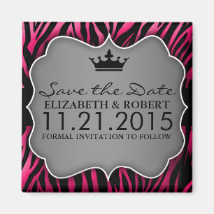 Hot Pink & Black Untamed Zebra Print Save the Date Magnet