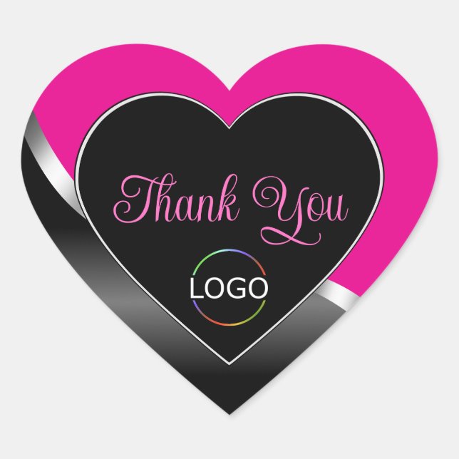 Hot Pink Black Wavy Silver and Logo Cute Thank You Heart Sticker (Front)
