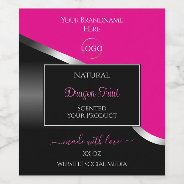 Hot Pink Black Wavy Silver and Logo Product Labels (Single Label)