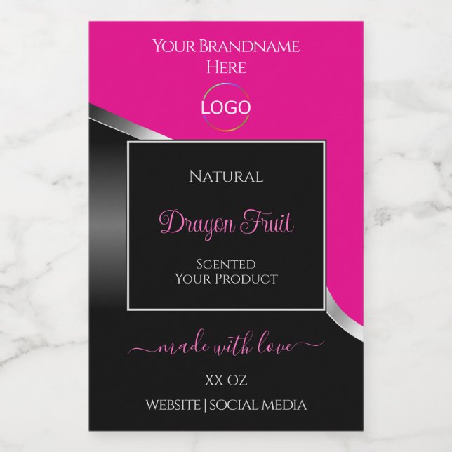Hot Pink Black Wavy Silver and Logo Product Labels (Single Label)