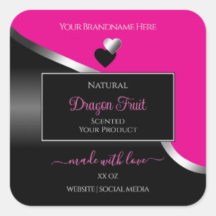 Hot Pink Black Wavy Silver Hearts Product Labels