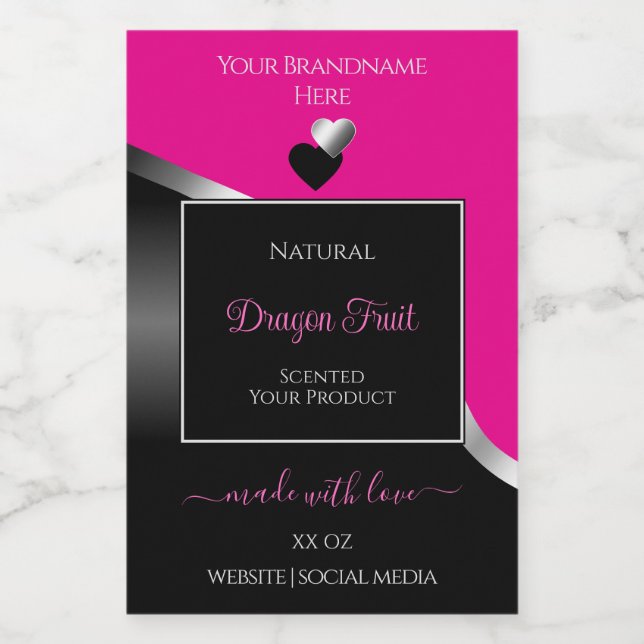 Hot Pink Black Wavy Silver Hearts Product Labels (Single Label)
