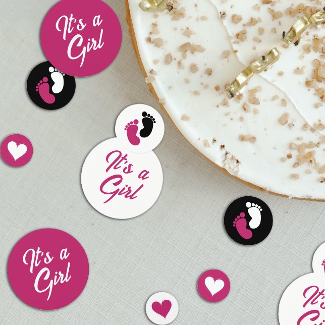 Hot Pink Black & White It's a Girl Baby Shower Confetti (Hot Pink Black & White It's a Girl Baby Shower Confetti)