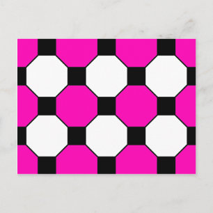 Hot Pink Black White Squares Hexagons Pattern Postcard