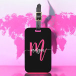 Hot Pink Black World Traveller Monogram Name Luggage Tag<br><div class="desc">Travel in style with our Hot Pink World Traveller Monogram Name Luggage Tag! Featuring a vibrant hot pink design and a world map background, this tag is personalized with your name and monogram in a chic font. Perfect for identifying your luggage quickly and easily, it combines fashion with function. Made...</div>