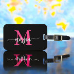 Hot Pink Black World Traveller Monogram Name Luggage Tag<br><div class="desc">Travel in style with our Hot Pink World Traveller Map Monogram Name Luggage Tag! Featuring a vibrant hot pink design and a world map background, this tag is personalized with your name and monogram in a chic font. Perfect for identifying your luggage quickly and easily, it combines fashion with function....</div>
