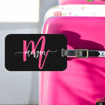 Hot Pink Black World Traveller Monogram Name Luggage Tag<br><div class="desc">Travel in style with our Hot Pink World Traveller Monogram Name Luggage Tag! Featuring a vibrant hot pink design and a world map background, this tag is personalized with your name and monogram in a chic font. Perfect for identifying your luggage quickly and easily, it combines fashion with function. Made...</div>