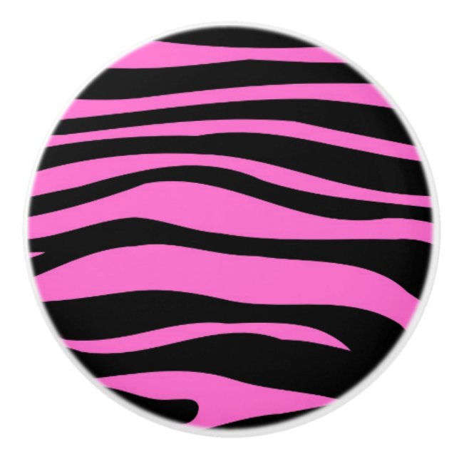 Hot Pink Black Zebra Animal Print Pattern Ceramic Knob (Front)