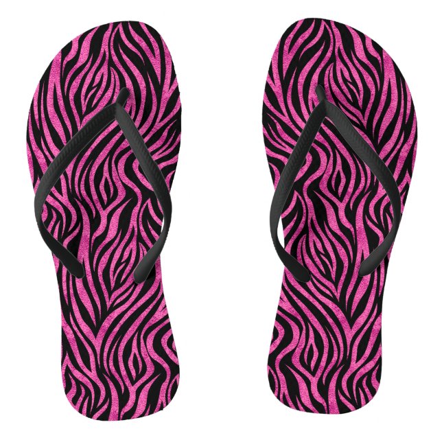 Hot Pink Black Zebra Flip Flops (Footbed)