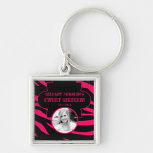 Hot Pink Black Zebra Print Animal Patter Key Chain