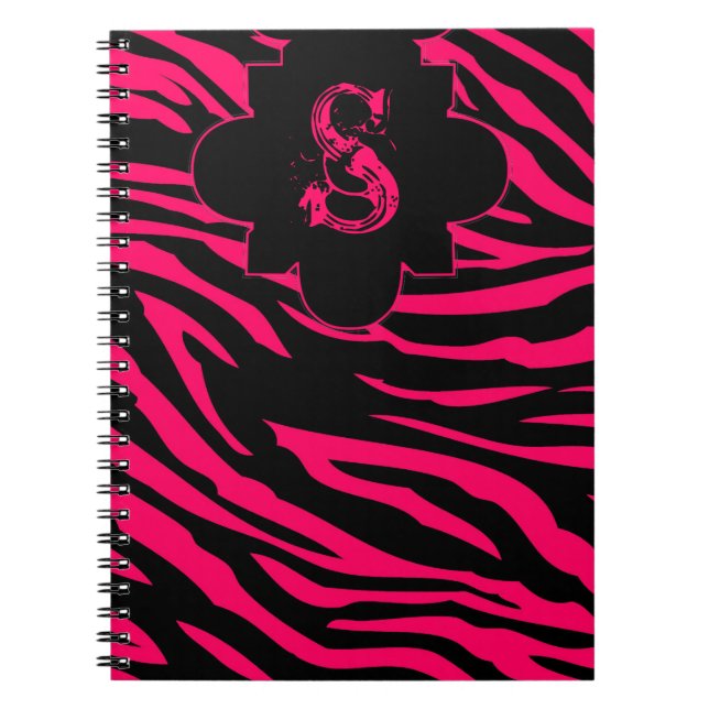 Hot Pink Black Zebra Print Animal Spiral Notebook (Front)