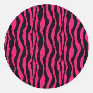 Hot Pink & Black Zebra Print Animal Zig Zag Classic Round Sticker