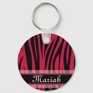 Hot Pink Black Zebra Print Custom Name Keychain