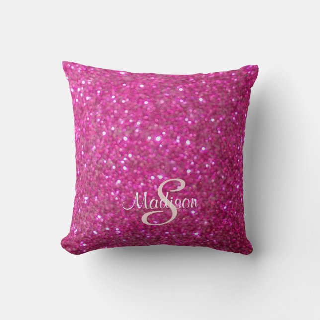 Hot Pink Bling Glittering template, customizable Throw Pillow (Front)