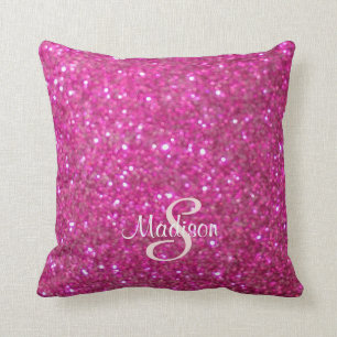 Hot Pink Bling Glittering template, customizable Throw Pillow