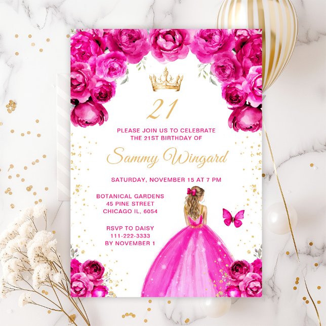 Hot Pink Blonde Hair Princess Birthday Party Invitation (Creator Uploaded)
