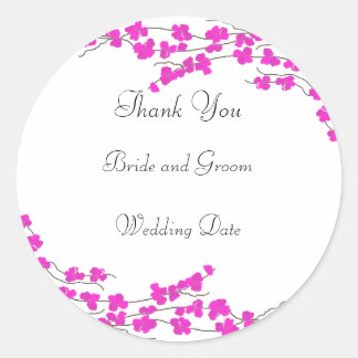 Hot Pink Blossom Wedding Thank You Classic Round Sticker