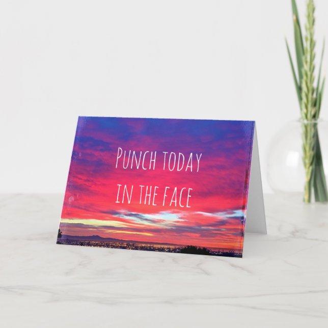 Hot Pink Blue Coastal Sunset Punch Today Quote Card (Front)