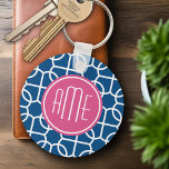 Hot Pink & Blue Geometric Pattern Monograms Keychain<br><div class="desc">A bold,  graphic zig zag design in fresh,  cheerful colours. If you need to adjust the monogram,  click on the customize it button and make changes.</div>