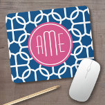 Hot Pink & Blue Geometric Pattern Monograms Mouse Pad<br><div class="desc">A bold,  graphic zig zag design in fresh,  cheerful colours. If you need to adjust the monogram,  click on the customize it button and make changes.</div>