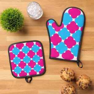 Hot Pink Blue Kitchen Accessories Dopamine Colours Oven Mitt & Pot Holder Set