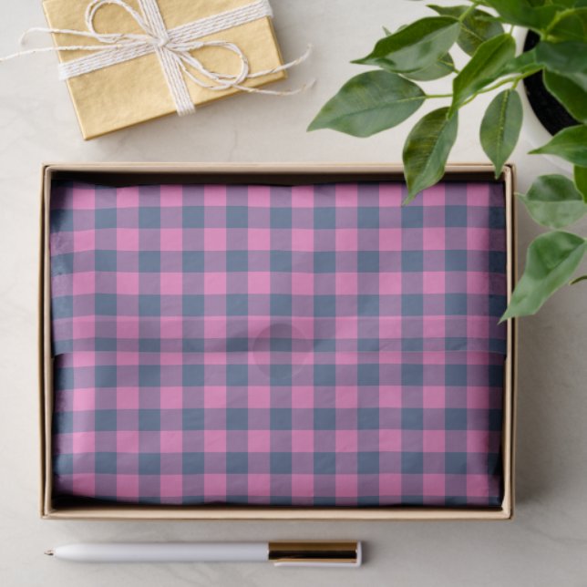 Hot Pink Blue Purple Gingham Pattern Geometric  Tissue Paper (Gift)