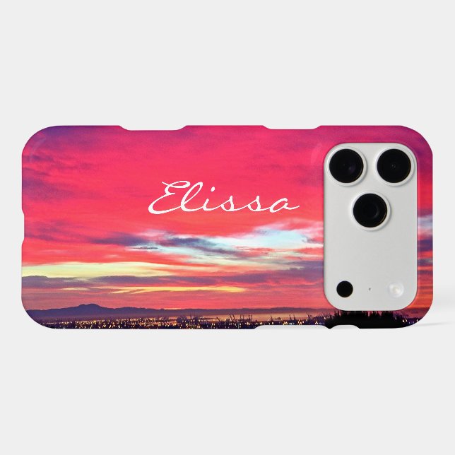 Hot Pink Blue Sunset Coastal Landscape Script Name (Back (Horizontal))