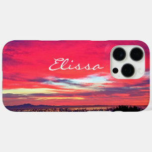 Hot Pink Blue Sunset Coastal Landscape Script Name iPhone 16 Pro Max Case