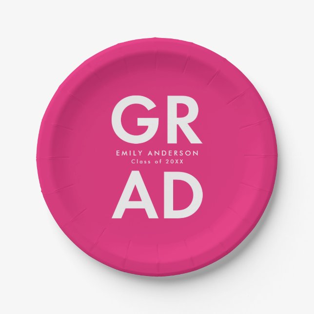 Hot Pink | Bold Grad Graduation Paper Plate (Front)