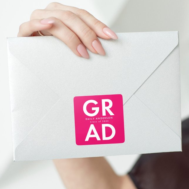 Hot Pink | Bold Grad Graduation Square Sticker (Creator Uploaded)