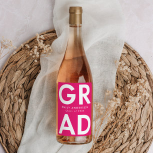 Hot Pink Bold Grad Graduation Wine Label