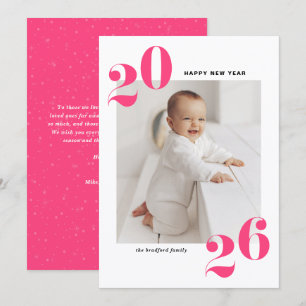 Hot Pink Bold Typography 2025 New Year Photo Holiday Card