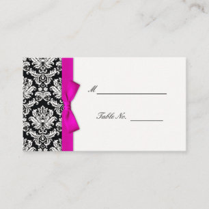 Hot Pink Bow Damask Wedding Table Placecards