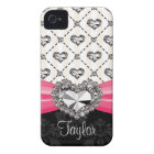 Hot Pink Bow Diamond Heart Rhinestone iPhone 4 Cas