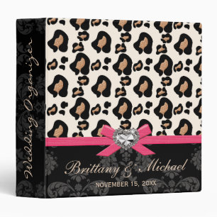 Hot Pink Bow Faux Bling Leopard Wedding Planner Binder