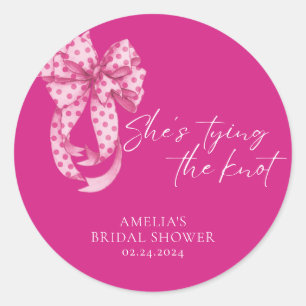 Hot Pink bow She's Tying the Knot Bridal Shower  Classic Round Sticker