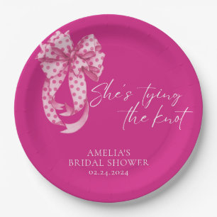 Hot Pink bow She's Tying the Knot Bridal Shower  Paper Plate