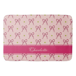 Hot Pink Bows Green Polka Dots Bath Mat