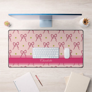 Hot Pink Bows Green Polka Dots  Desk Mat