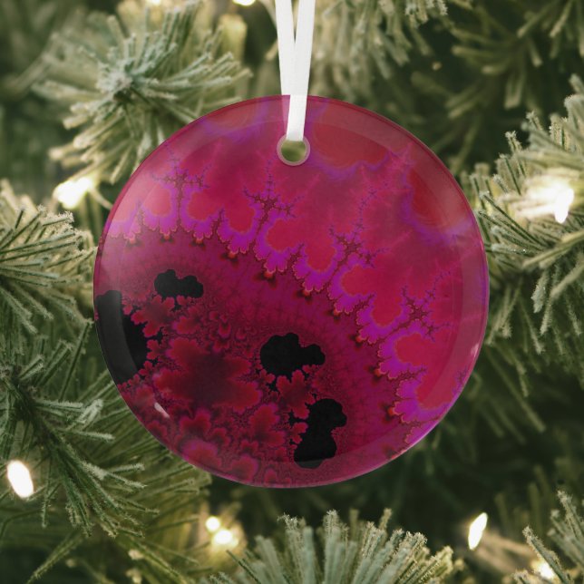 Hot Pink Brain Waves Fractal Abstract Suncatcher  Glass Ornament (Insitu)