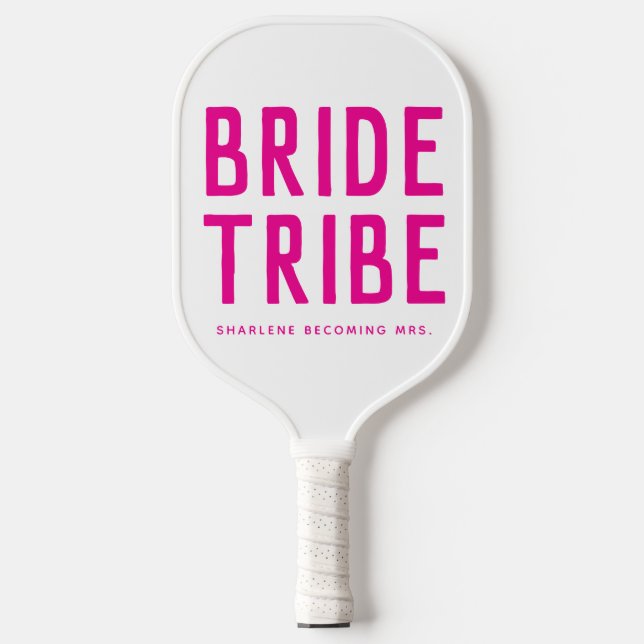 Hot Pink Bride Tribe Becoming Mrs Bridal Shower Pickleball Paddle (Front)