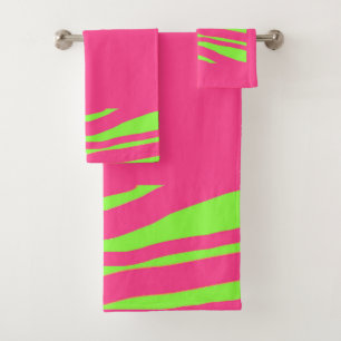 Hot Pink Bright Green 3 Piece Poly Cotton  Bath Towel Set