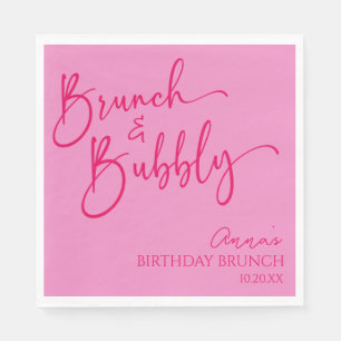 Hot Pink Brunch and Bubbly Birthday Brunch Party Napkin