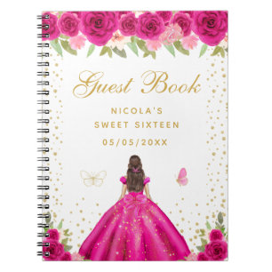 Hot Pink Brunette Hair Princess Sweet Sixteen Notebook
