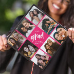 Hot Pink | Brush Script Grad 8 Photo Collage Graduation Cap Topper<br><div class="desc">Celebrate your graduation day in style with a photo collage graduation cap topper! The custom graduation cap topper features "grad" in white painted lettering with a hot pink background (or colour of your choice) surrounded by 8 of the graduate's favourite photos. Choose photos of your friends, family, pets, etc. Personalize...</div>
