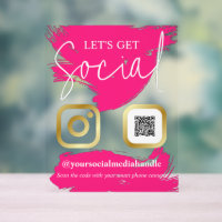 Hot Pink Brushstrokes Faux Gold Let's Get Social