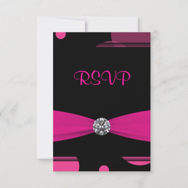 Hot Pink Bubbles Quinceanera 15th Birthday RSVP (Front)