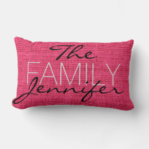 Hot Pink Burlap Rustic Linen Monogram Lumbar Pillow
