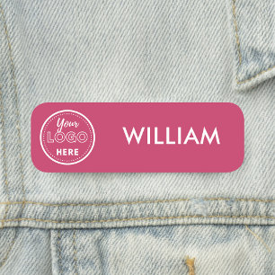 Hot Pink Business Logo Minimalist Employee Staff Name Tag