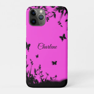 Hot Pink Butterfly Garden Personal Name iPhone 11 Pro Case